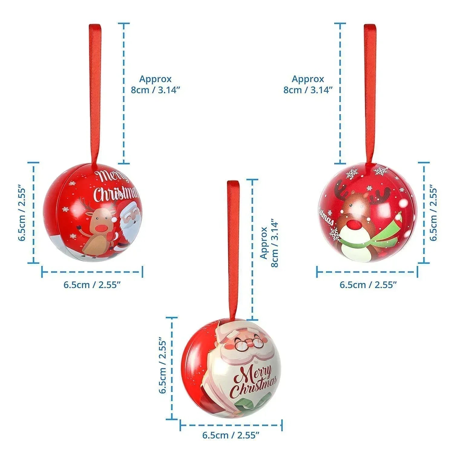 6 Pcs Christmas Tin Tree Decorations - 6.5 cm - Hanging Decor| Candy Jar Round Tree Balls with String - Xmas & New Year Decoration Ornament Item for Home, Office, Church - Bakeyy.com - India - 6 Pcs Christmas Tin Tree Decorations - 6.5 cm - Hanging Decor| Candy Jar Round Tree Balls with String - Xmas & New Year Decoration Ornament Item for Home, Office, Church - Default Title