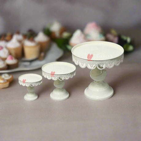 Elegant Ivory Cake Stand With Decorative Trim | Perfect For Celebrations - Bakeyy.com - India - Elegant Ivory Cake Stand With Decorative Trim | Perfect For Celebrations - Small