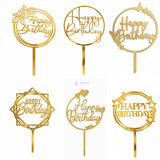 6" Acrylic Happy Birthday Cake Topper | Round Frame Design | Multiple Designs Available | Pack of 5