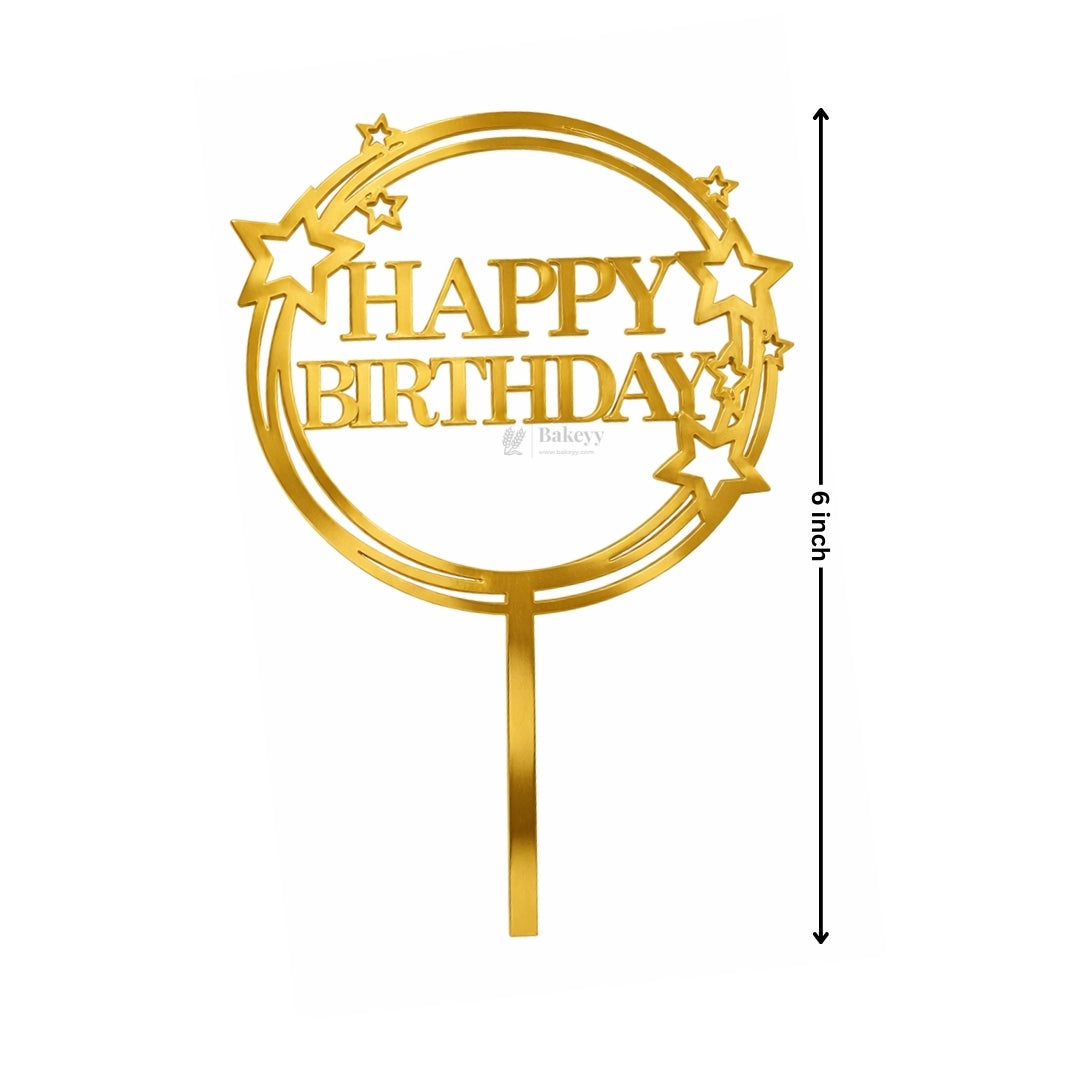 6" Acrylic Happy Birthday Cake Topper | Round Frame Design | Multiple Designs Available | Pack of 5