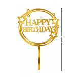6" Acrylic Happy Birthday Cake Topper | Round Frame Design | Multiple Designs Available | Pack of 5