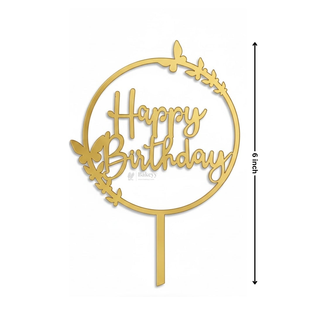 6" Acrylic Happy Birthday Cake Topper | Round Frame Design | Multiple Designs Available | Pack of 5