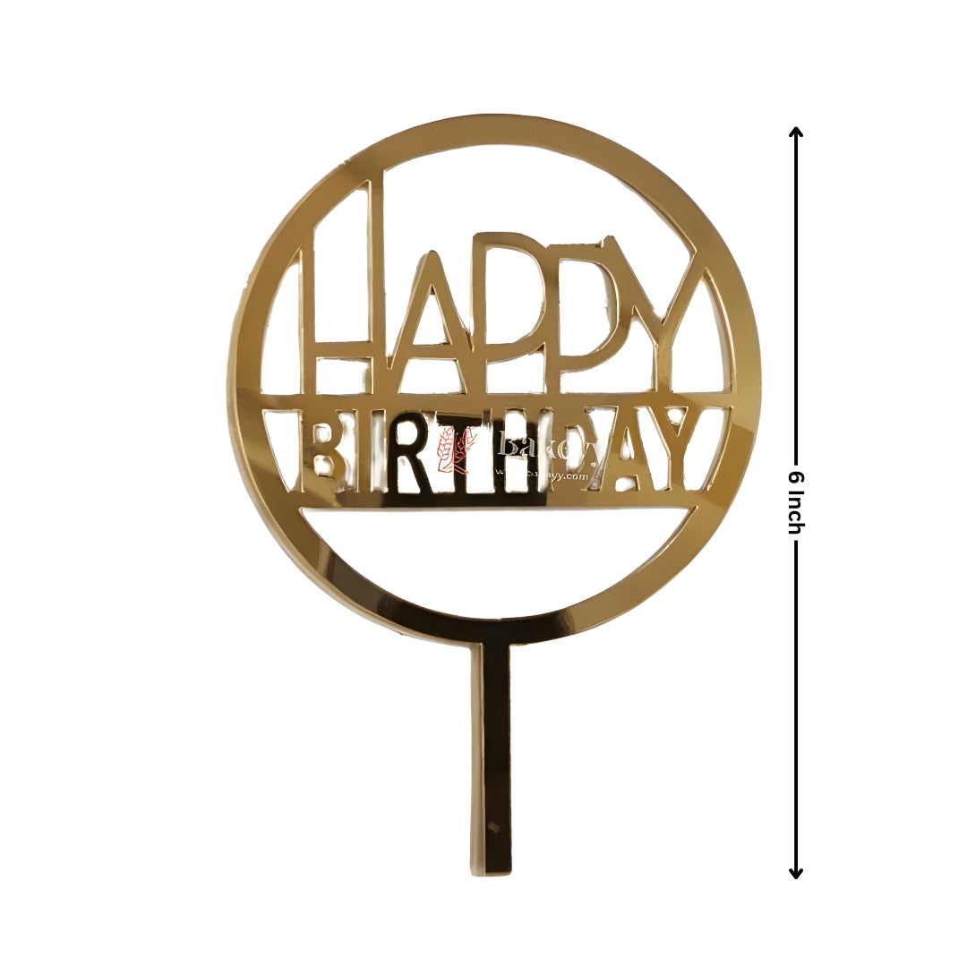 6" Acrylic Happy Birthday Cake Topper | Round Frame Design | Multiple Designs Available | Pack of 5