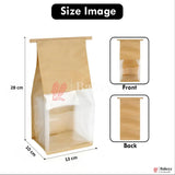 Kraft Bread Bags with Transparent Window – Food-Grade & Stylish | Kraft Paper Pouches for Fresh Bakes | Baked Foods Packaging Storage | Pack Of 50