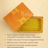 One Kg Sweet Box | Elegant Orange sweet and chocolate box with Golden tray | Pack of 10
