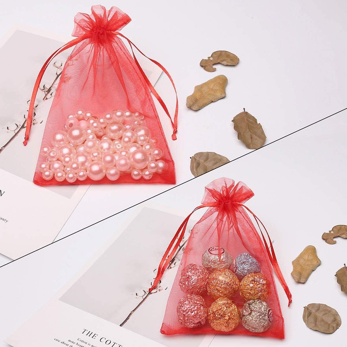 10x14 CM | Organza Potli Bags | Red Colour |100 g | Candy Bag - Bakeyy.com - India - 10x14 CM | Organza Potli Bags | Red Colour |100 g | Candy Bag - Pack Of 100 / 10x14 cm / 4x6 inch / Red