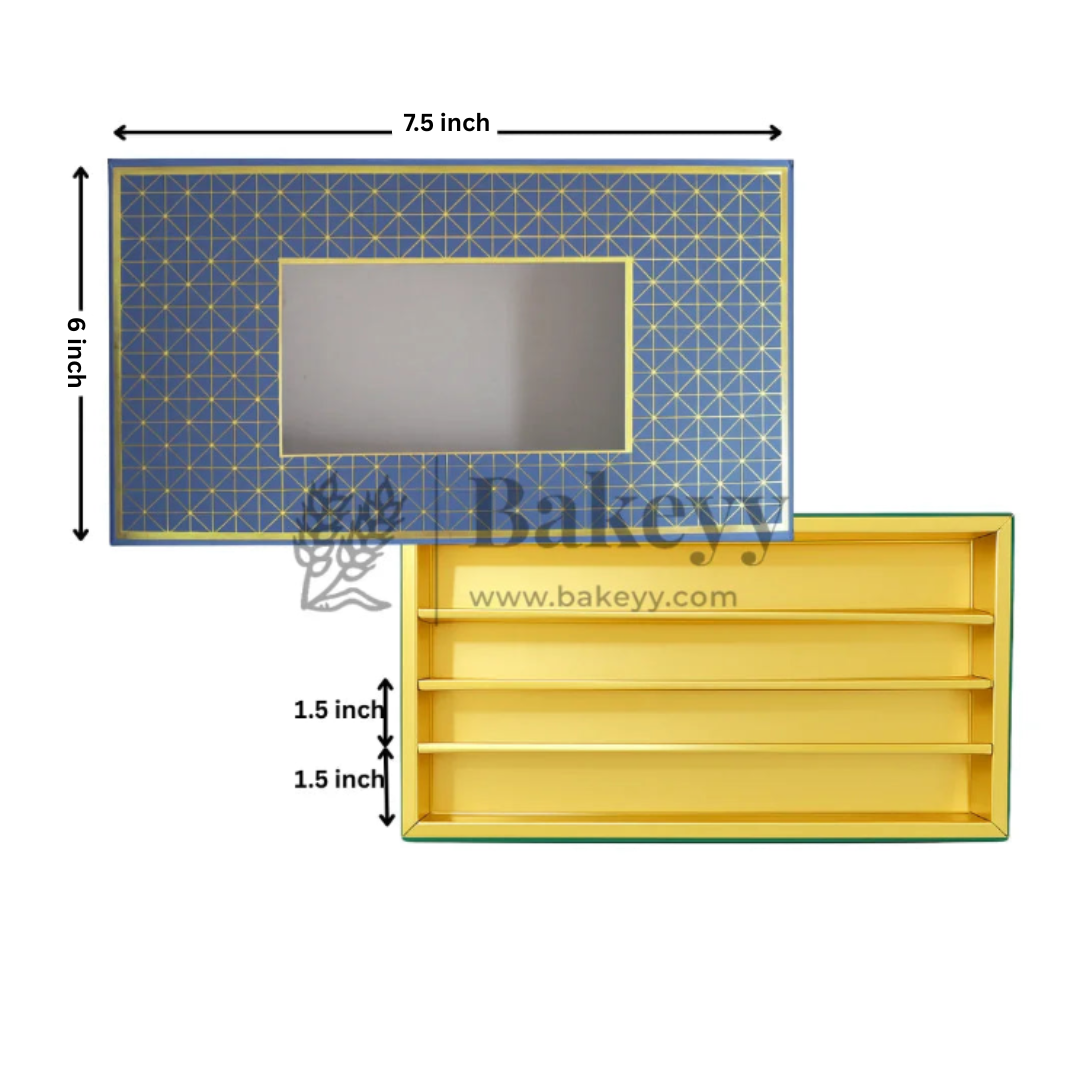 500 Gm Sweet Box | 7.5x6x1.5 Inch | Blue Sweet and Chocolate box with Golden tray | 1 Piece