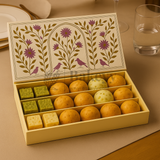 One Kg Sweet Box | 12x7x1.5 Inch | Elegant Floral Rectangle Gift Box with Golden Tray | Pink & Gold Accents 1 Piece