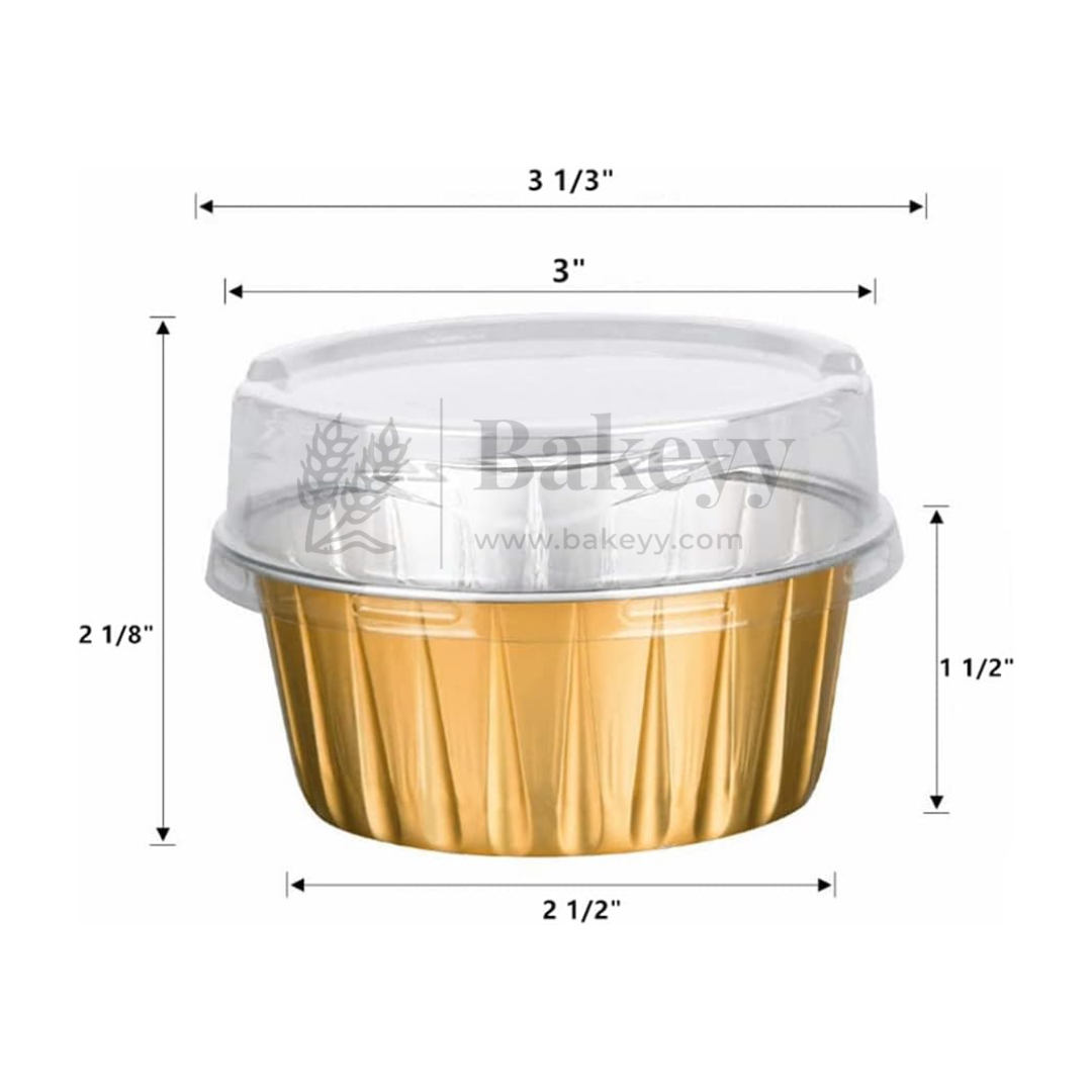Aluminum Foil Baking Containers with Transparent Lid | Round Tins | Bake N Serve | Pack of 100