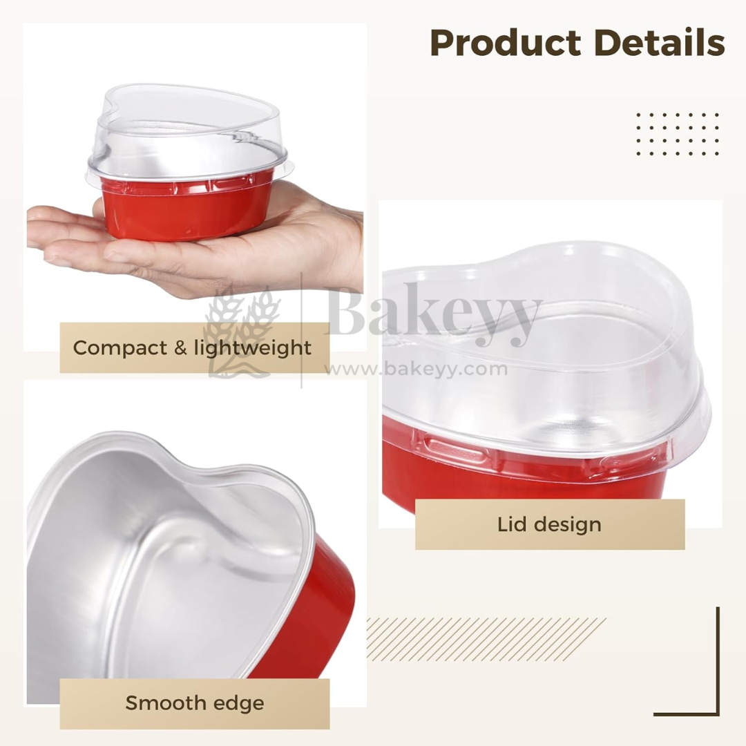 Aluminum Foil Baking Containers with Transparent Lid | Heart Tins | Bake N Serve | Pack of 100