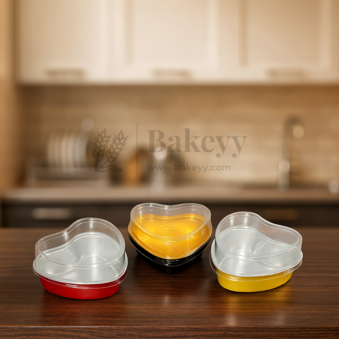 Aluminum Foil Baking Containers with Transparent Lid | Heart Tins | Bake N Serve | Pack of 100