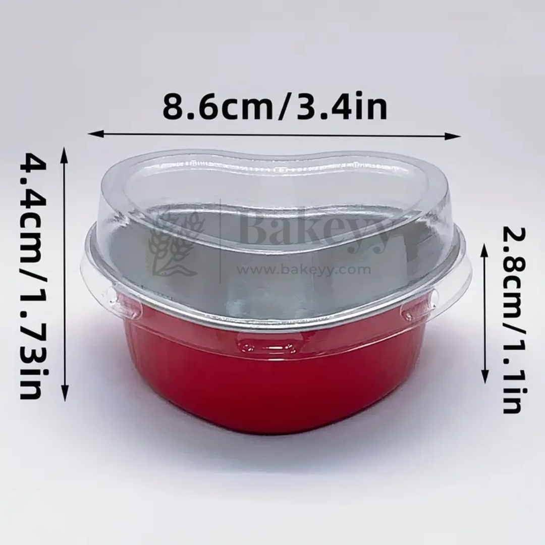 Aluminum Foil Baking Containers with Transparent Lid | Heart Tins | Bake N Serve | Pack of 100