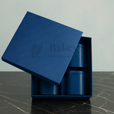 26x26x11 cm | Rigid Square Shaped Gift Box with 4 Tin Jars | Hamper Box | Navy Blue | 1 Piece