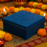 26x26x11 cm | Rigid Square Shaped Gift Box with 4 Tin Jars | Hamper Box | Navy Blue | 1 Piece
