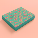 One Kg Sweet Box | 10.5x7.5x1.5 Inch | Turquoise & Pink Lotus Print Premium Sweet and Chocolate box | Cow Print | 1 Piece