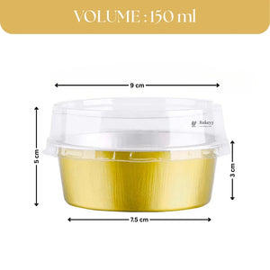 Aluminum Foil Baking Containers with Transparent Lid | Round Tins | Bake N Serve | Pack of 100 - Bakeyy.com - India - Aluminum Foil Baking Containers with Transparent Lid | Round Tins | Bake N Serve | Pack of 100 - Gold / 55 ml 800.00