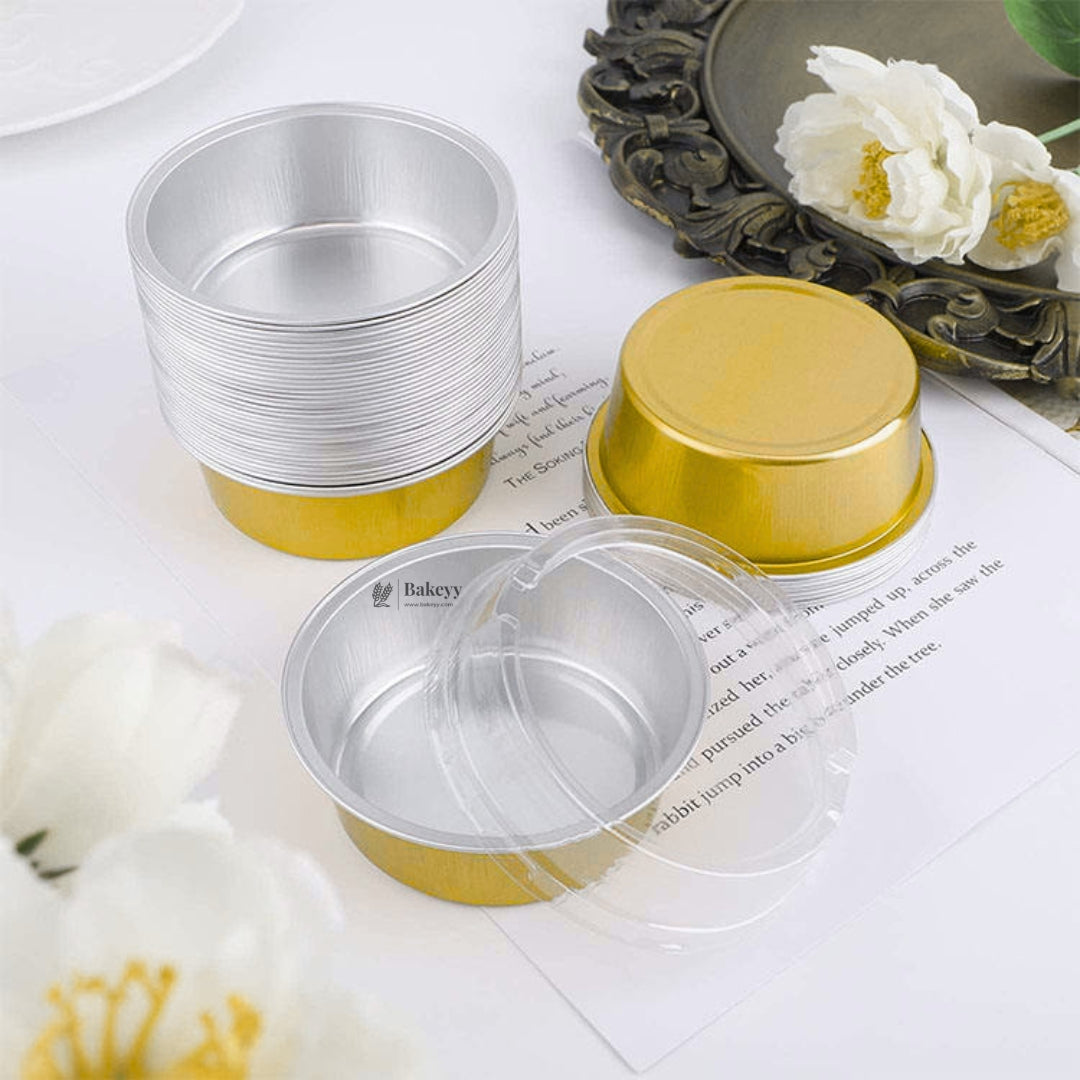 Aluminum Foil Baking Containers with Transparent Lid | Round Tins | Bake N Serve | Pack of 100