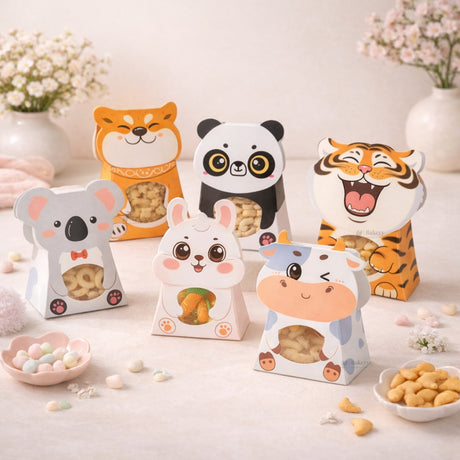 Animal Theme Goodie Boxes with Window | Multiple Animal Designs | Pack of 10