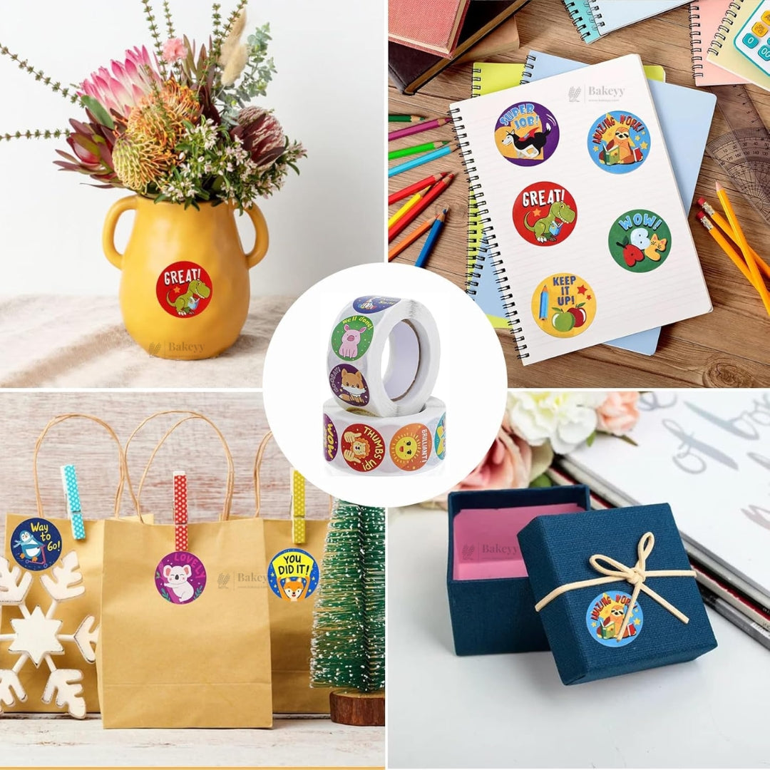 1 Inch Animal Theme Motivational Sticker Roll | 500 Stickers | Pack of 1
