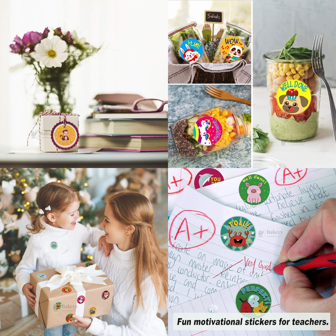 1 Inch Animal Theme Motivational Sticker Roll | 500 Stickers | Pack of 1
