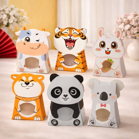 Animal Theme Goodie Boxes with Window | Multiple Animal Designs | Pack of 10
