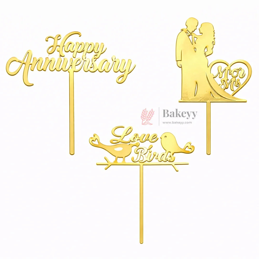 Premium Gold Mirror Cake Paper Topper – Happy Anniversary & Couple Theme l Pack of 1