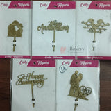 Premium Gold Mirror Cake Paper Topper – Happy Anniversary & Couple Theme l Pack of 1