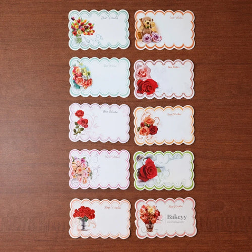 • Pack includes 10 different card designs
• 100 pieces per design for bulk usage
• Printed on quality card paper with neat finish
• Suitable for gifting, bakery packing, and events
• Multiple design options available