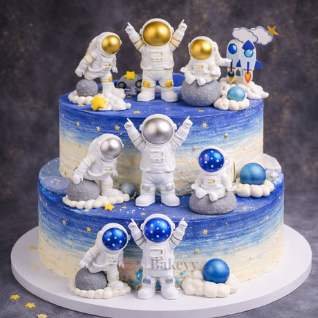 Astronaut Cake Topper Set | Gold, Silver & Blue Variants | Space Theme Decoration | Pack of 1
