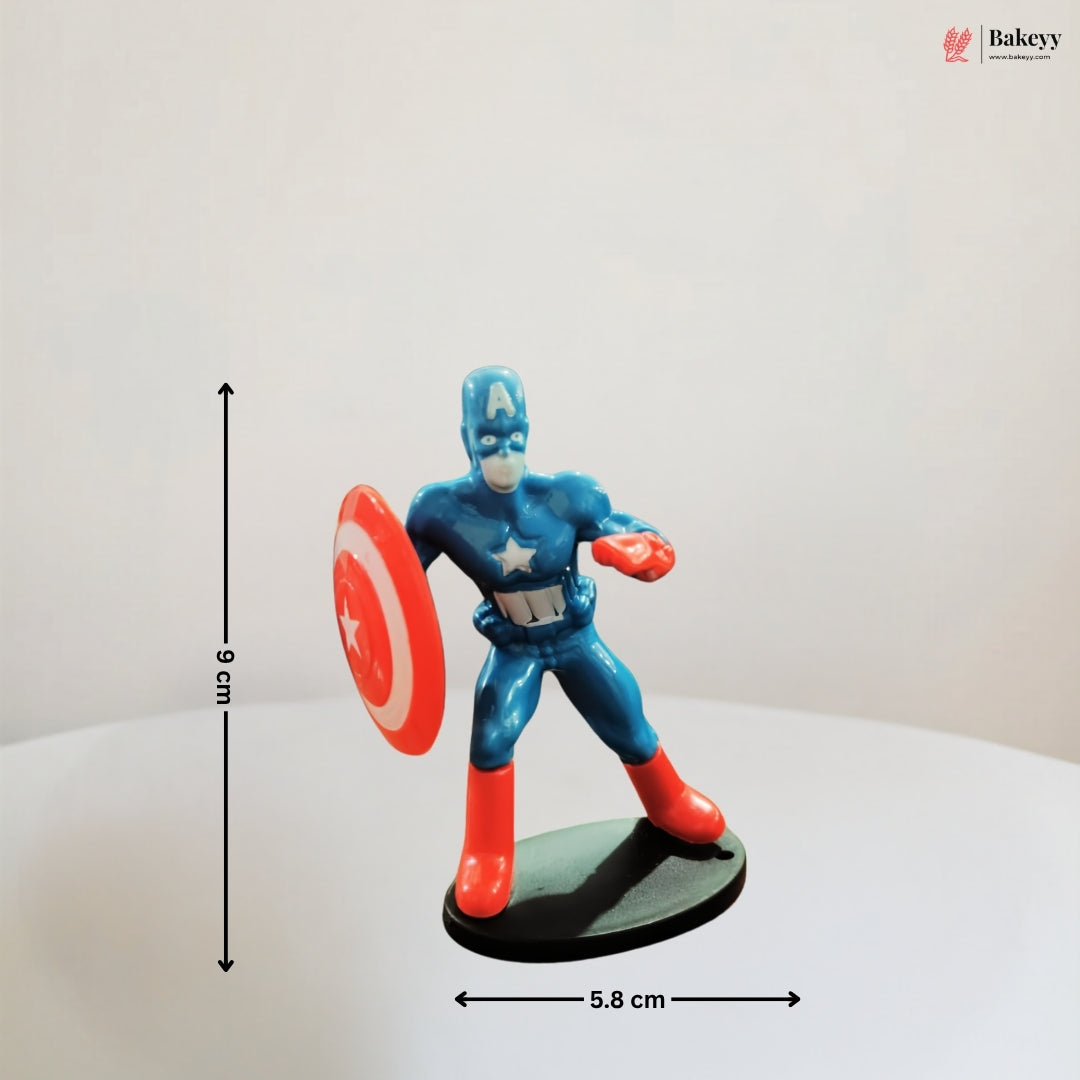 Captain America figurine with measurements on a white background