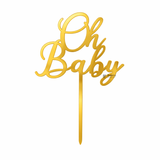 4 Inch Gold Acrylic Baby Shower Cake Topper | Oh Baby, Mom To Be & Baby Shower Designs | Pack of 5