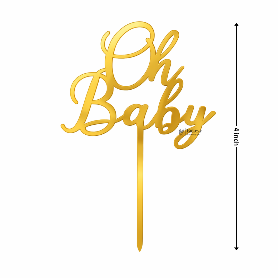 4 Inch Gold Acrylic Baby Shower Cake Topper | Oh Baby, Mom To Be & Baby Shower Designs | Pack of 5