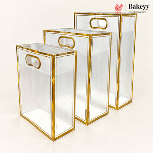 Transparent PVC Gift Bag with Oval-Cut Handle | Gold & Silver | Pack of 12