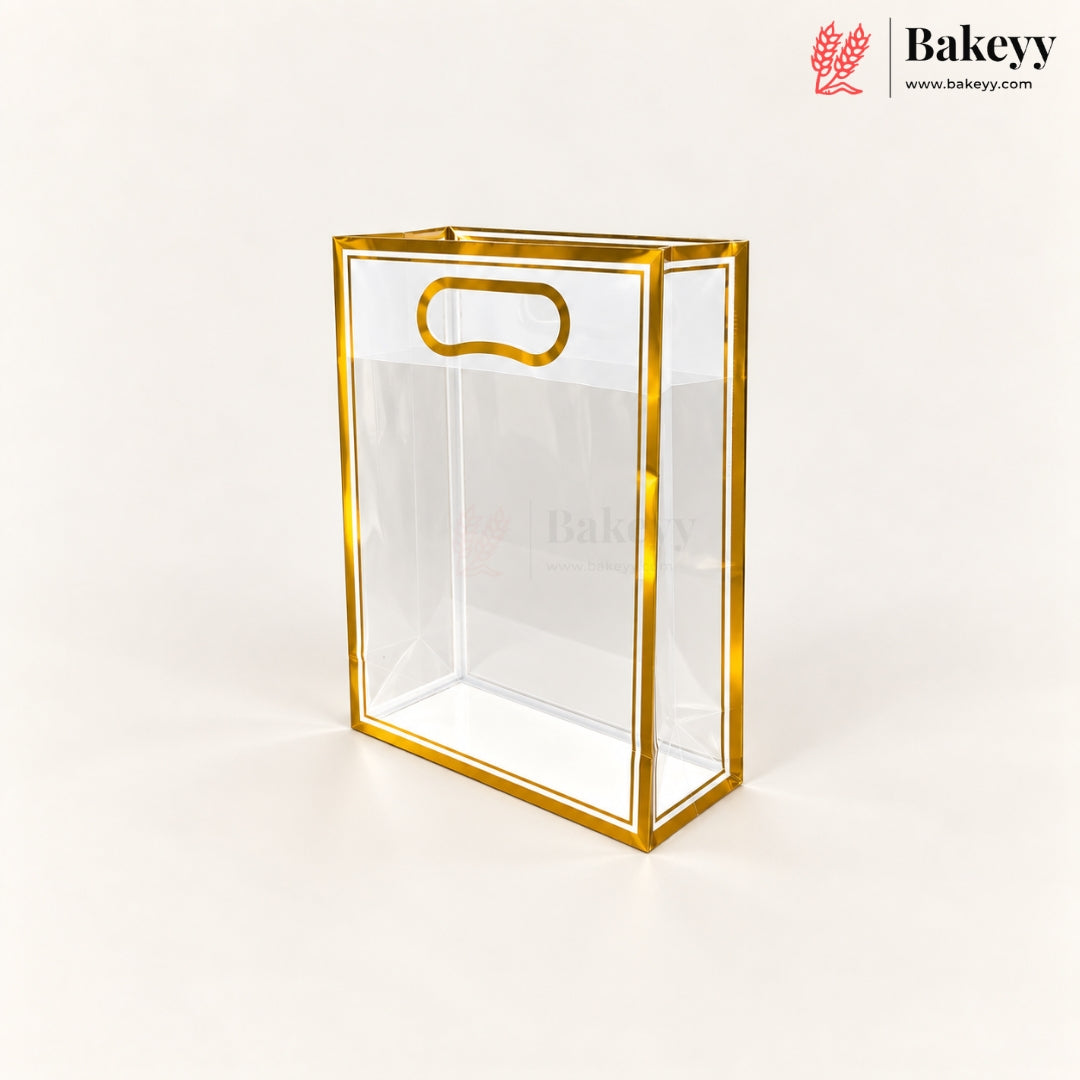 Transparent PVC Gift Bag with Oval-Cut Handle | Gold & Silver | Pack of 12