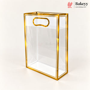 Transparent PVC Gift Bag with Oval-Cut Handle | Gold & Silver | Pack of 12