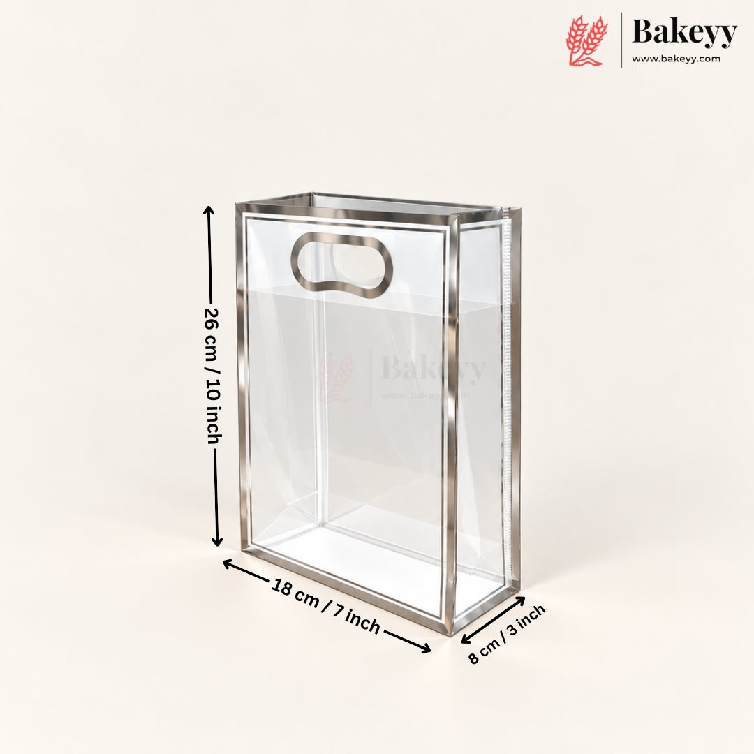 Transparent PVC Gift Bag with Oval-Cut Handle | Gold & Silver | Pack of 12