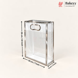 Transparent PVC Gift Bag with Oval-Cut Handle | Gold & Silver | Pack of 12