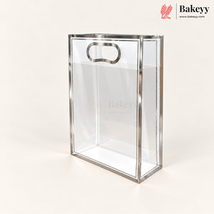 Transparent PVC Gift Bag with Oval-Cut Handle | Gold & Silver | Pack of 12