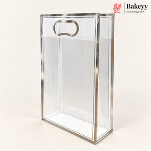Transparent PVC Gift Bag with Oval-Cut Handle | Gold & Silver | Pack of 12