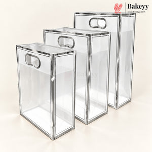 Transparent PVC Gift Bag with Oval-Cut Handle | Gold & Silver | Pack of 12