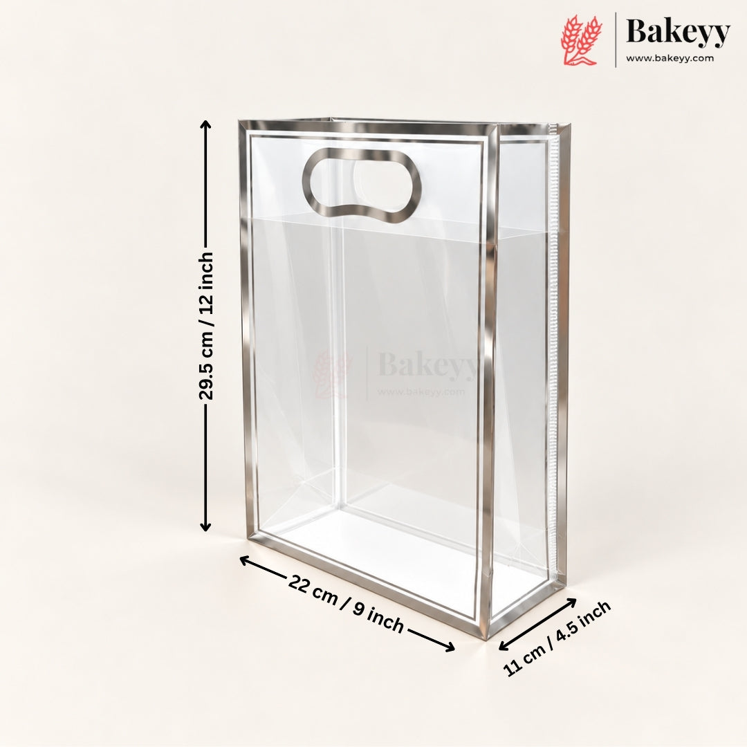 
Transparent PVC Gift Bag with Oval-Cut Handle | Gold & Silver | Pack of 12
