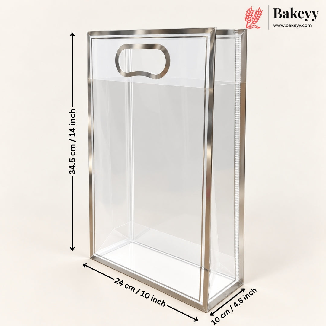Transparent PVC Gift Bag with Oval-Cut Handle | Gold & Silver | Pack of 12