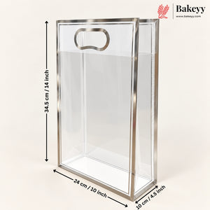 Transparent PVC Gift Bag with Oval-Cut Handle | Gold & Silver | Pack of 12