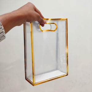 Transparent PVC Gift Bag with Oval Handle | Gold & Silver | Pack of 12