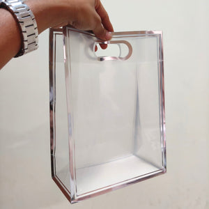 Transparent PVC Gift Bag with Oval Handle | Gold & Silver | Pack of 12