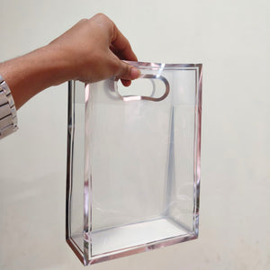 Transparent PVC Gift Bag with Oval Handle | Gold & Silver | Pack of 12