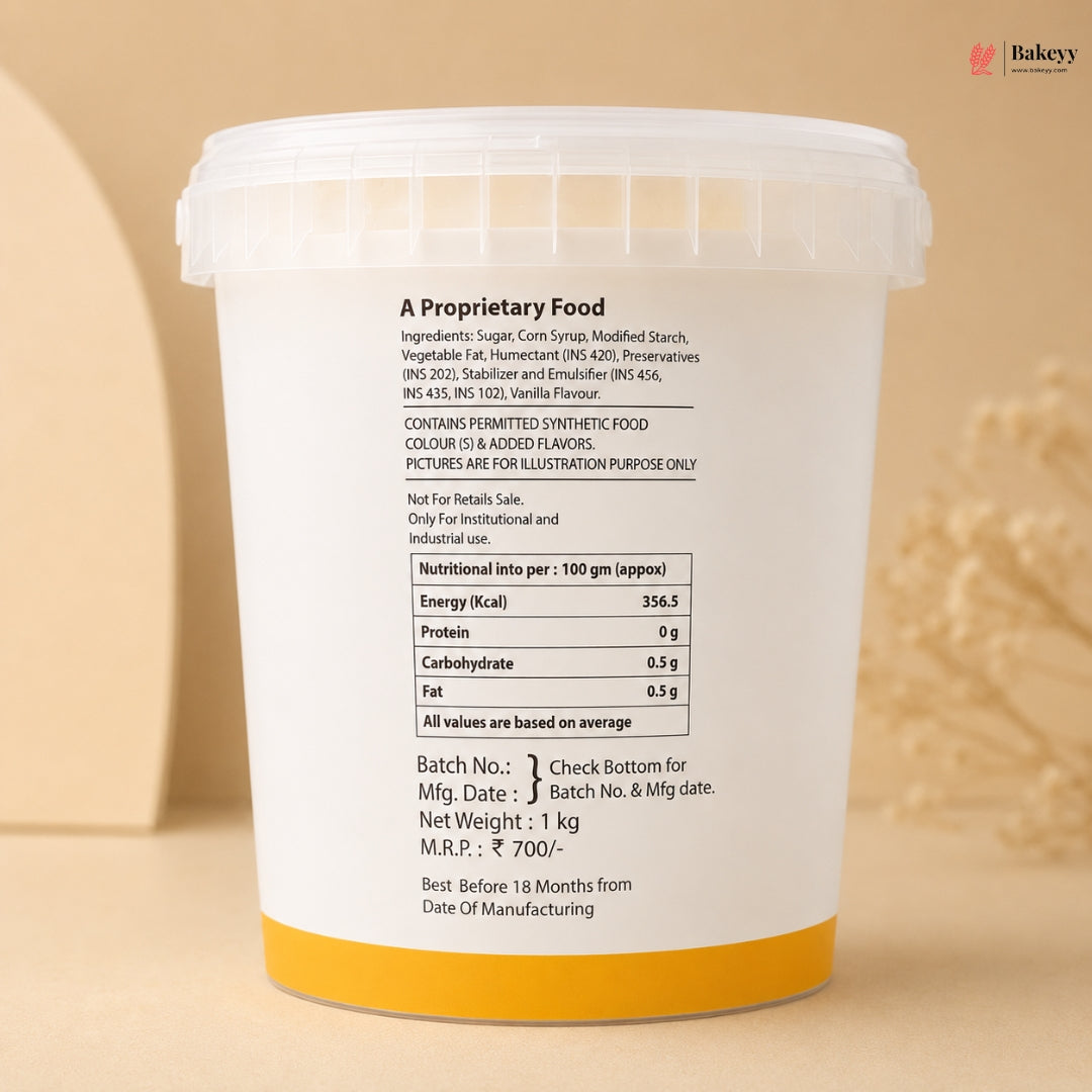 Container with nutritional information and branding on a beige background