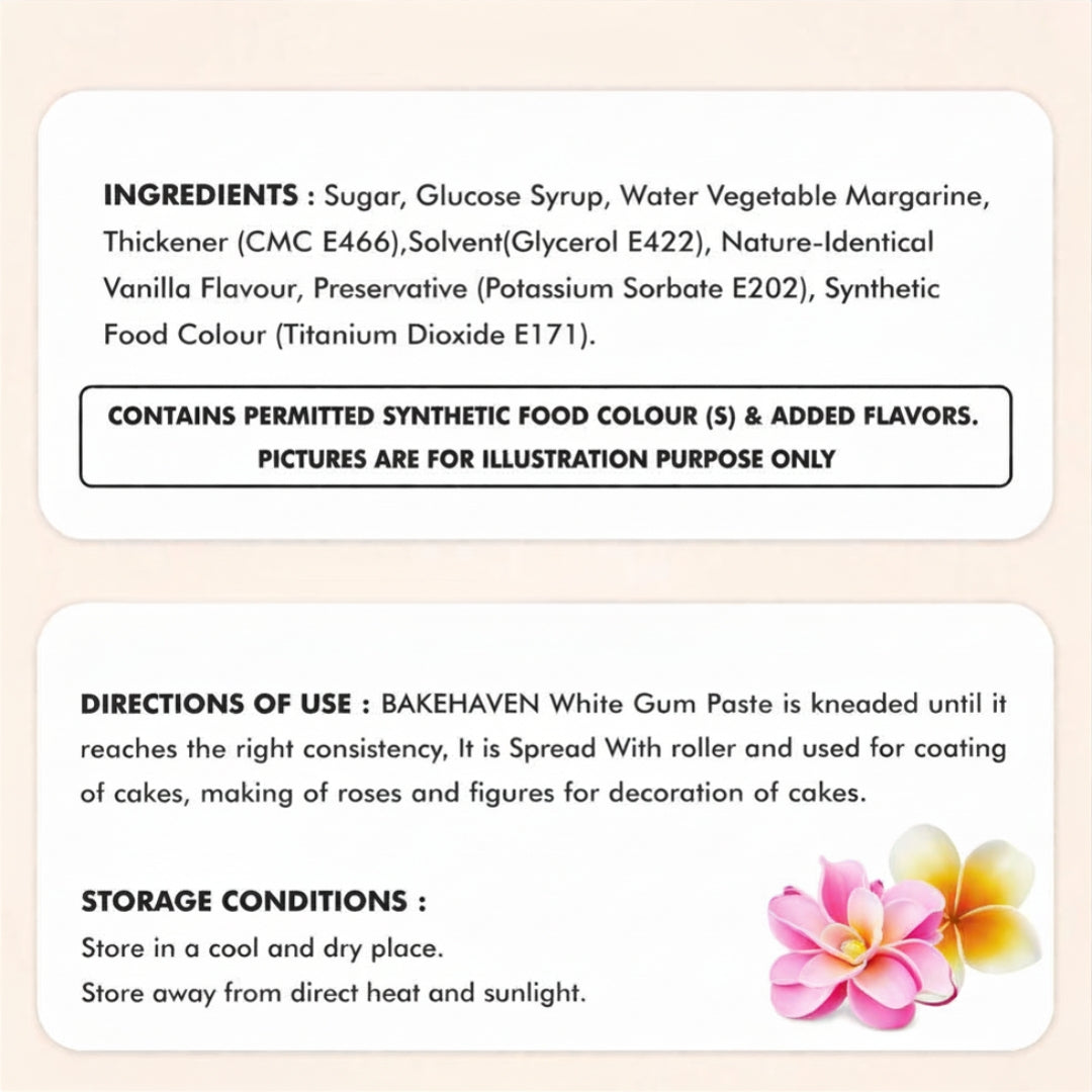 Bake Haven | White Gum Paste (Flower & Modelling Paste) | 500g