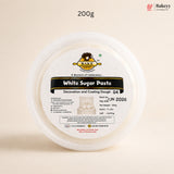 Bakeey white sugar paste container with label on a beige background