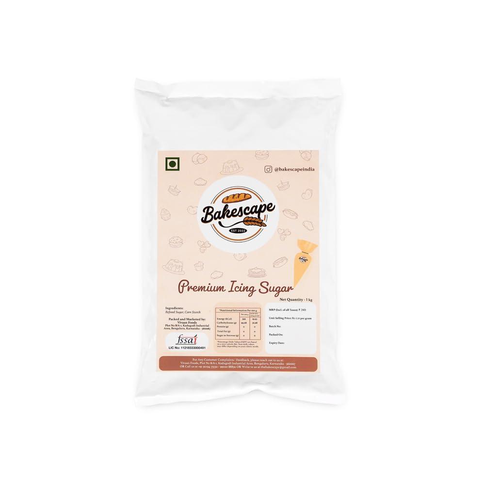 Bakescape Premium Icing Sugar 1 KG | Dusting, Frosting, Icing, & Thickening, Perfect for Decorating Cakes, Cookies, & Other Baked Goods - Bakeyy.com - India - Bakescape Premium Icing Sugar 1 KG | Dusting, Frosting, Icing, & Thickening, Perfect for Decorating Cakes, Cookies, & Other Baked Goods - Default Title